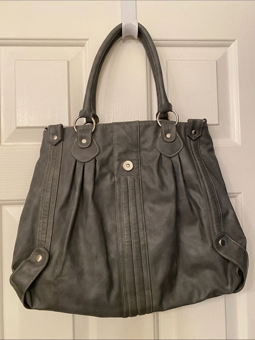 Everyday Gray Pleated Tote Bag with Top Handles